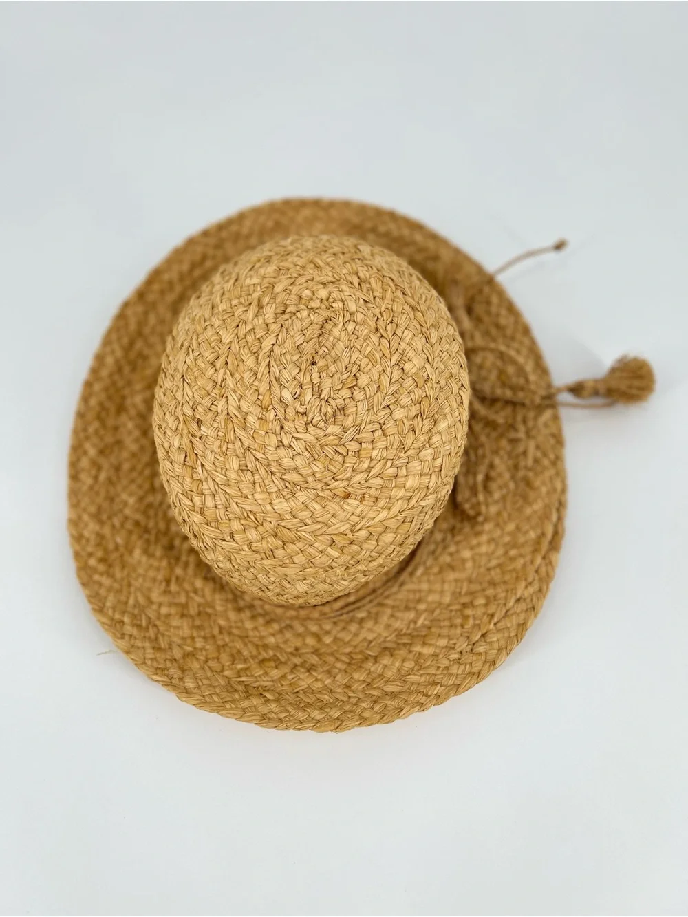Helen Kaminski Braided Straw Sun Hat with Tassel Tie - Tan